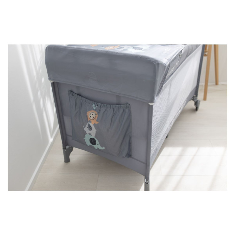 Ліжко-манеж дитяче FreeON з другим ярусом Elephants grey