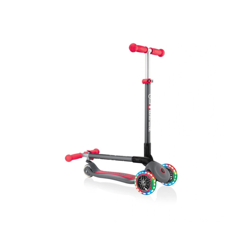 Самокат GLOBBER PRIMO FOLDABLE LIGHTS, сіро-червоний, колеса з підсвіткою, 50кг, 3+