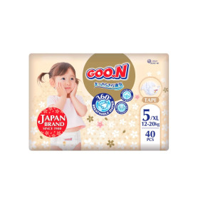 Підгузки Goo.N Premium Soft для дітей 12-20 кг розмір 5XL, на липучках, унісекс, 40 шт.