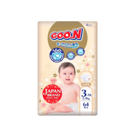Підгузки Goo.N Premium Soft для дітей 5-9 кг розмір 3M, на липучках, унісекс, 64 шт
