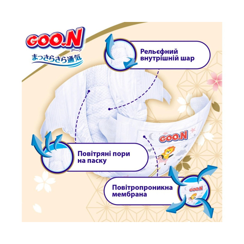 Підгузки Goo.N Premium Soft для дітей 9-14 кг розмір 4L, на липучках, унісекс, 52 шт.