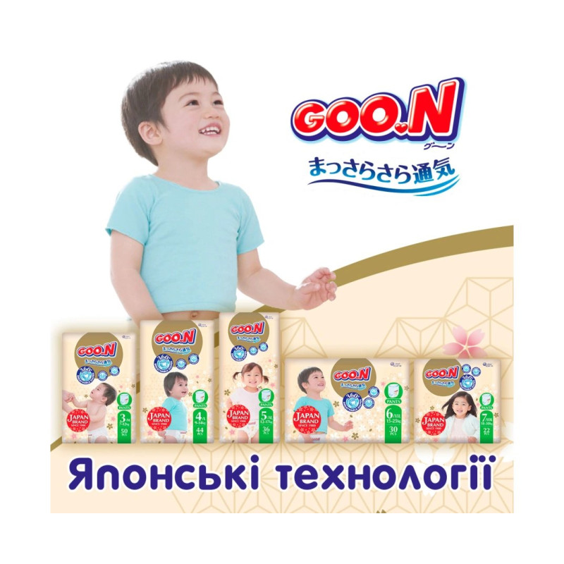 Підгузки Goo.N Premium Soft для дітей 7-12 кг розмір 3M, унісекс, 50 шт