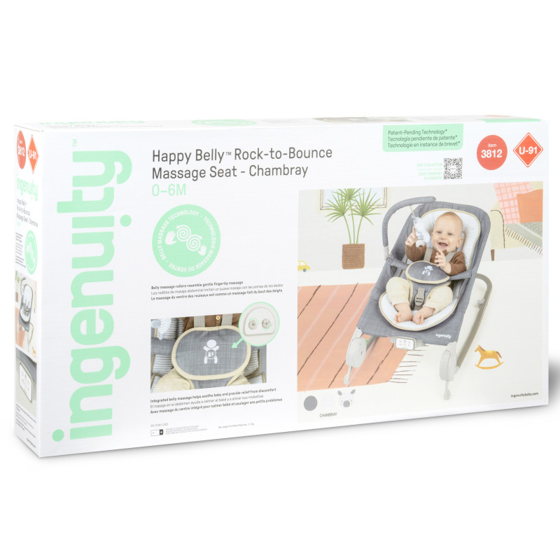 Шезлонг Ingenuity Parker-Chambray з технологією Happy Belly Blue