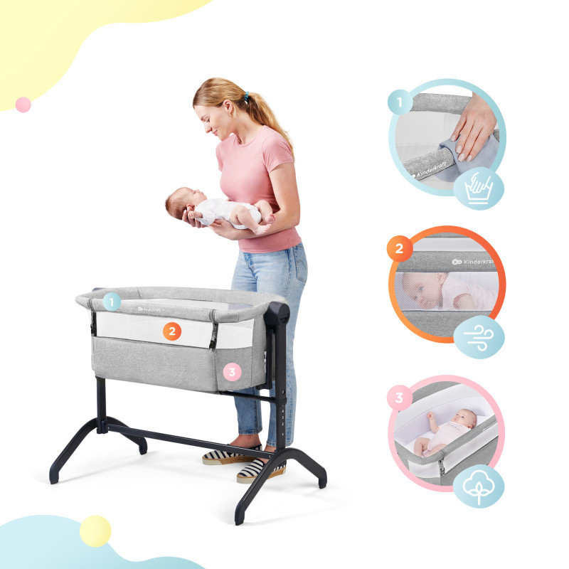 Приставне ліжечко-колиска Kinderkraft Bea Grey KLBEA000GRY0000
