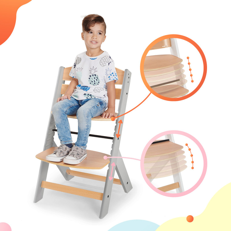 Стільчик для годування з подушкою Kinderkraft Enock Gray Wood KHENOC0PGRY0000
