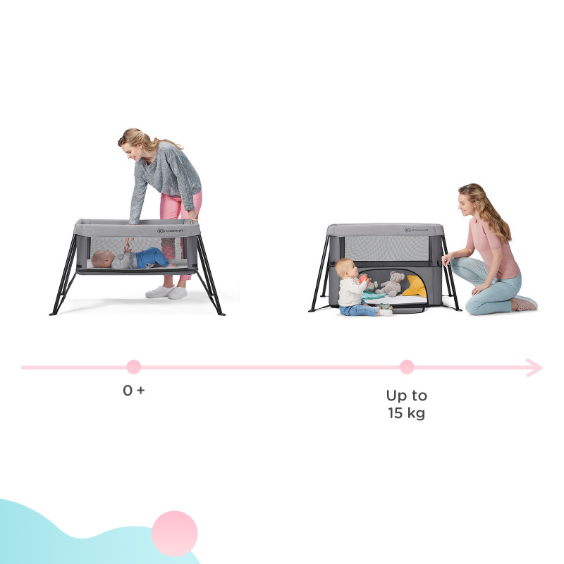 Ліжко-манеж 2 в 1 Kinderkraft Movi Grey KCMOVI00GRY0000