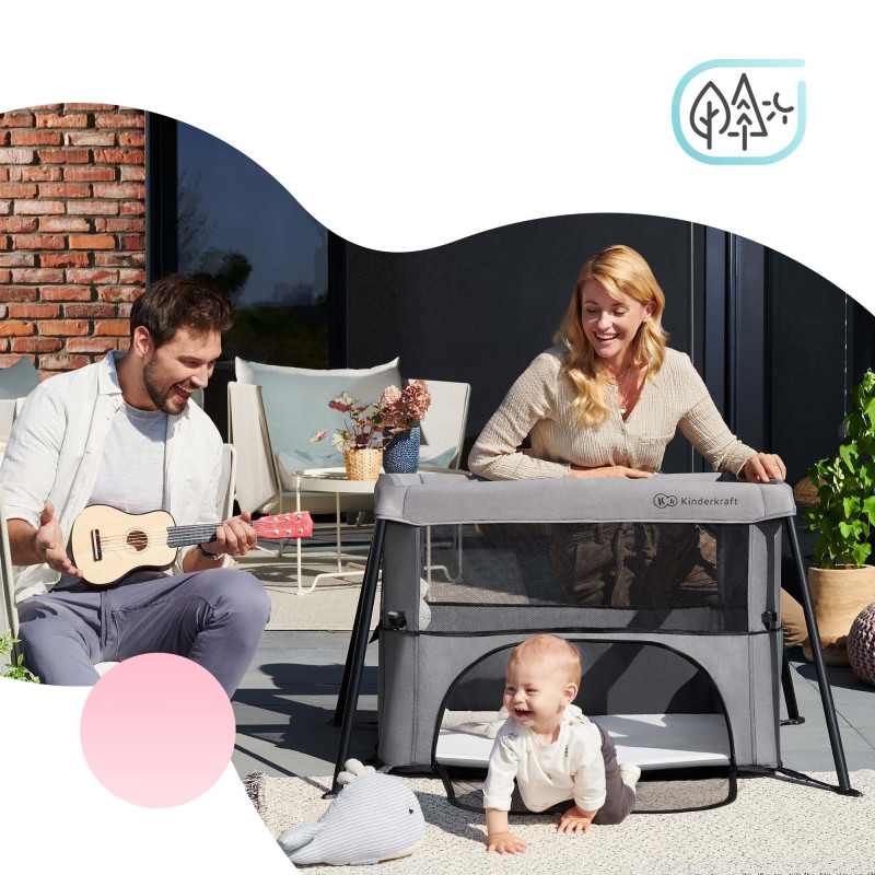 Ліжко-манеж 2 в 1 Kinderkraft Movi Grey KCMOVI00GRY0000