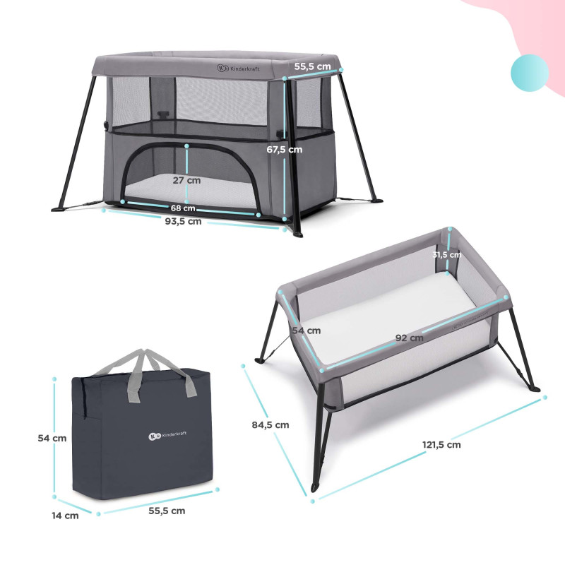 Ліжко-манеж 2 в 1 Kinderkraft Movi Grey KCMOVI00GRY0000