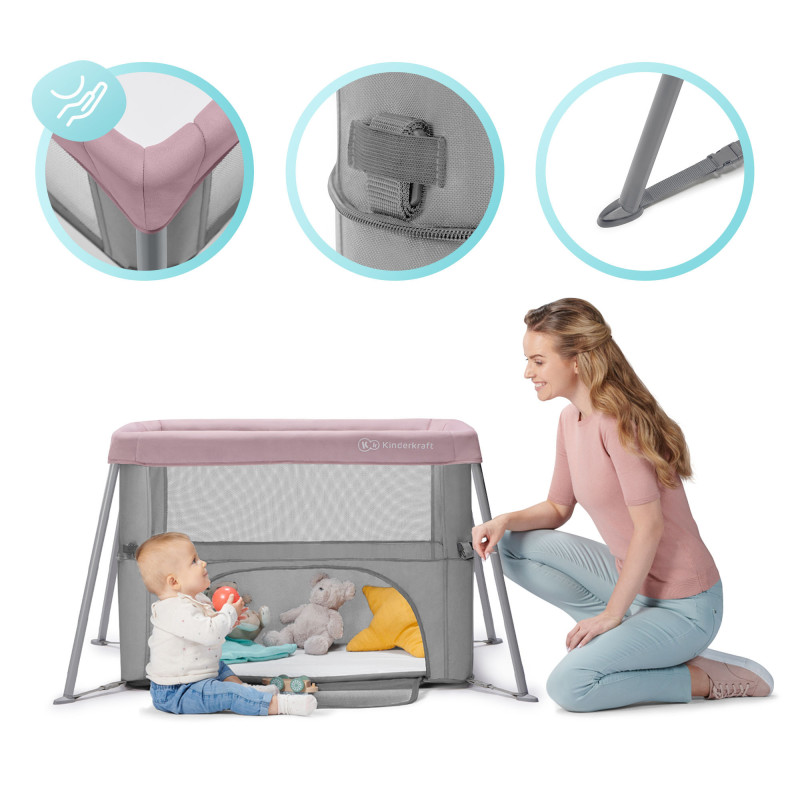 Ліжко-манеж 2 в 1 Kinderkraft Movi Pink KCMOVI00PNK0000