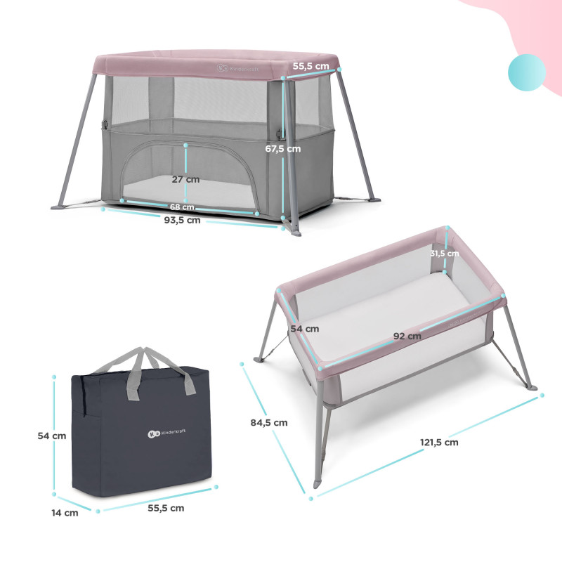 Ліжко-манеж 2 в 1 Kinderkraft Movi Pink KCMOVI00PNK0000