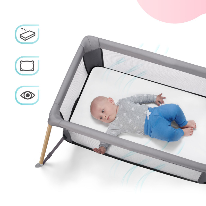 Ліжко-манеж 2 в 1 Kinderkraft Movi Grey Wooden KCMOVI00WOD0000