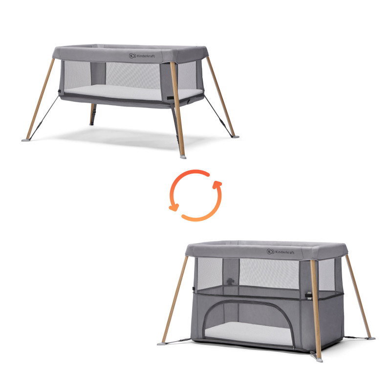 Ліжко-манеж 2 в 1 Kinderkraft Movi Grey Wooden KCMOVI00WOD0000