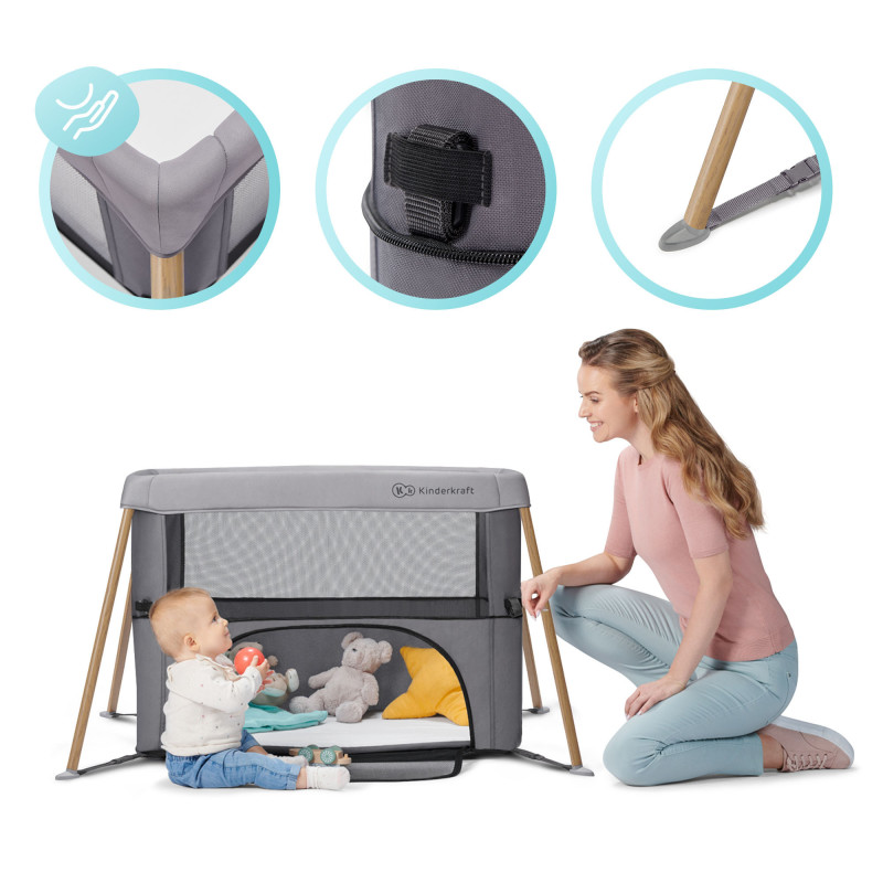 Ліжко-манеж 2 в 1 Kinderkraft Movi Grey Wooden KCMOVI00WOD0000