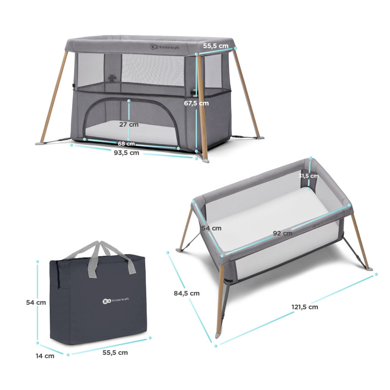 Ліжко-манеж 2 в 1 Kinderkraft Movi Grey Wooden KCMOVI00WOD0000