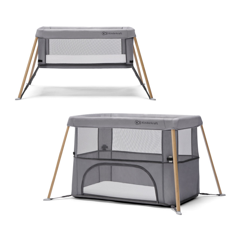 Ліжко-манеж 2 в 1 Kinderkraft Movi Grey Wooden KCMOVI00WOD0000