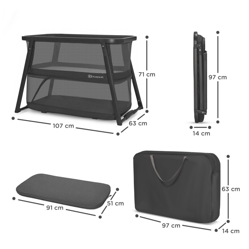Ліжко-манеж 4 в 1 Kinderkraft Sofi Plus Grey KLSOFIPLGRY0000
