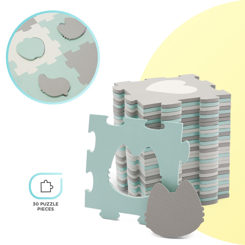 Килимок-пазл Kinderkraft Luno Shapes Mint, 30 елементів KPLUSH00MIN0000