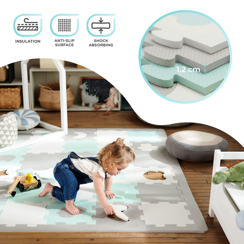 Килимок-пазл Kinderkraft Luno Shapes Mint, 30 елементів KPLUSH00MIN0000
