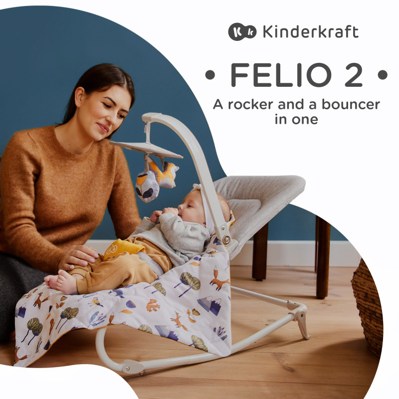 Шезлонг-гойдалка Kinderkraft Felio 2 Stone Grey KBFELI20GRY0000