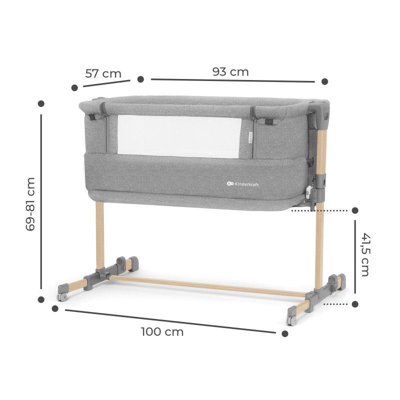 Приставне ліжечко-колиска Kinderkraft Neste Grow Light Grey Full Wood KCNEGR00LGR000W