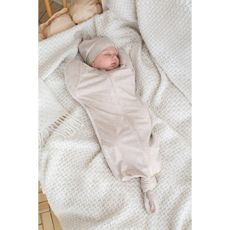 Пелюшка MagBaby Безрозмірна на блискавці з шапочкою Каспер слонова кістка