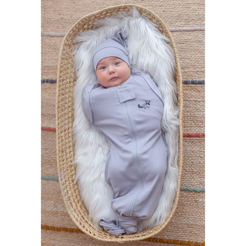 Пелюшка MagBaby Безрозмірна на блискавці з шапочкою Каспер єнот