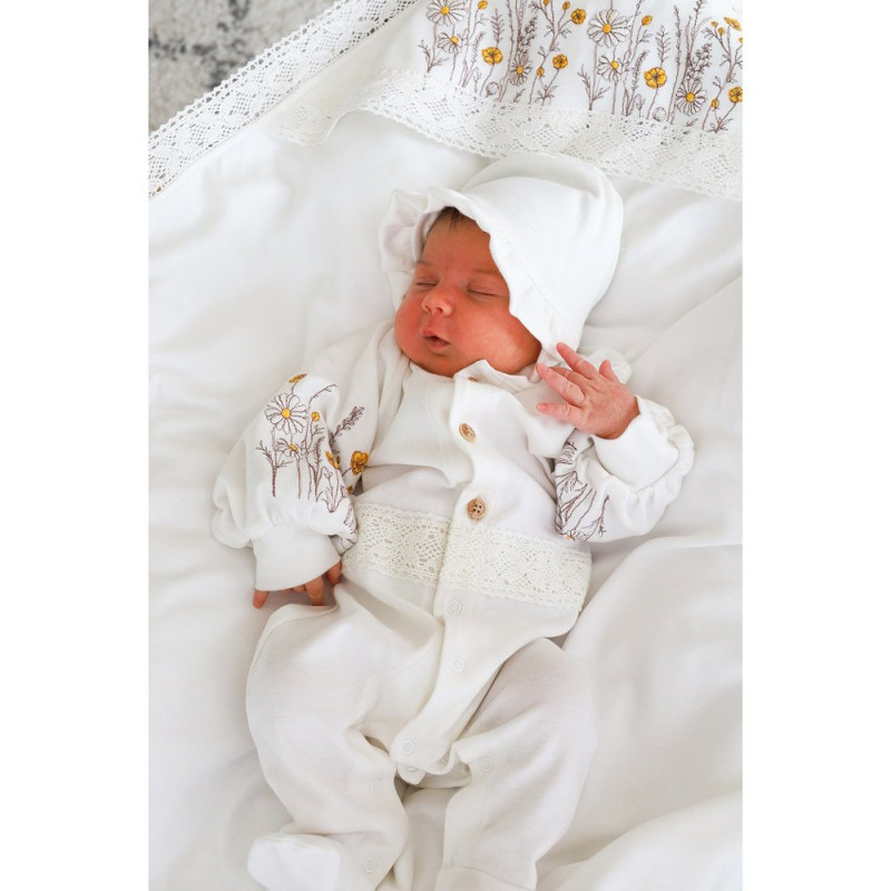 Чоловічки MagBaby з шапочкою Wild flowers, 56 розмір, 0-1 міс молочний