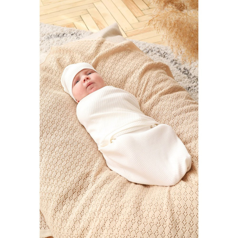 Пелюшка MagBaby Євро на липучках з шапочкою Strip, 0-3 міс молочна