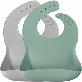 Слинявчик MinikOiOi Нагрудник силіконовий 100% BASICS River Green / Powder, 2шт
