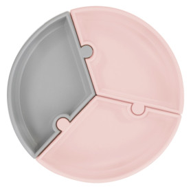 Тарілка MinikOiOi Секційна на присосці силіконова Puzzle Pinky Pink / Powder Grey