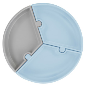 Тарілка MinikOiOi Секційна на присосці силіконова Puzzle Mineral Blue / Powder Grey