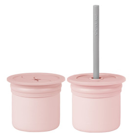 Пляшка MinikOiOi контейнер з трубочкою силіконова Sip+Snack Pinky Pink / Powder Grey