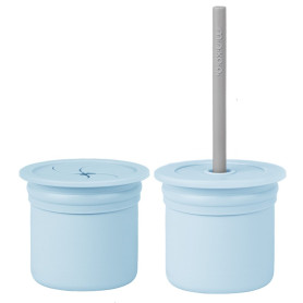 Пляшка MinikOiOi контейнер з трубочкою силіконова Sip+Snack Mineral Blue / Powder Grey