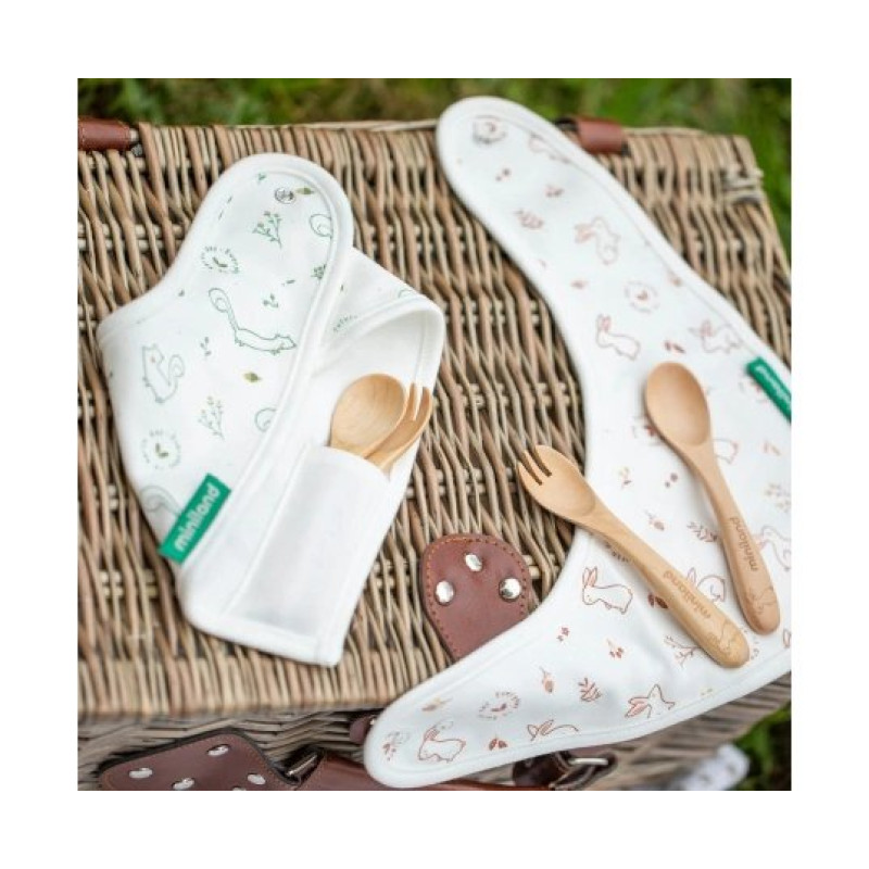 Набір столових приборів Miniland Еко - дерев'яних зі слинявчиком Natur Picneat Bunny