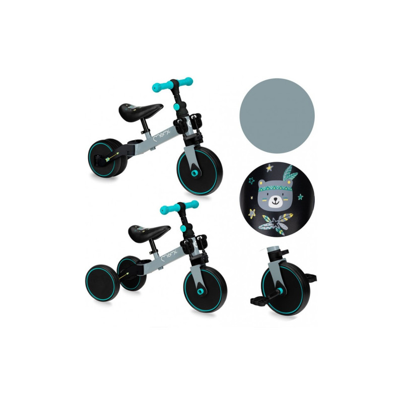 Біговел-велосипед MoMi LORIS 4 в 1 Grey-Turquoise