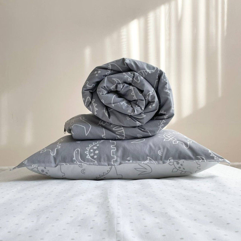 Постільна білизна Msonya ясла поплін Діно на сірому