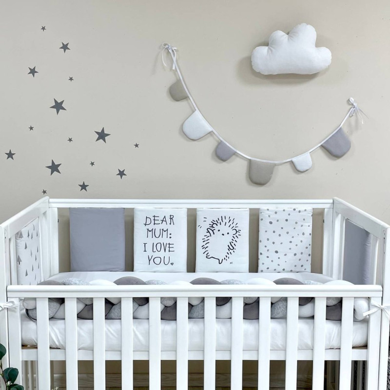 Постільна білизна Msonya Бортик у ліжко подушки на липучках унісекс сірий Стандарт 60х120