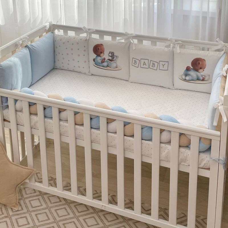 Постільна білизна Msonya Бортик у ліжко Подушки і Бортик-коса хлопець блакитний стандарт, овал 60х120, 70х120 0739107