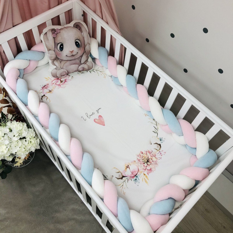 Постільна білизна Msonya Коса білий/м'ята світла /рожевий artD Зайчики