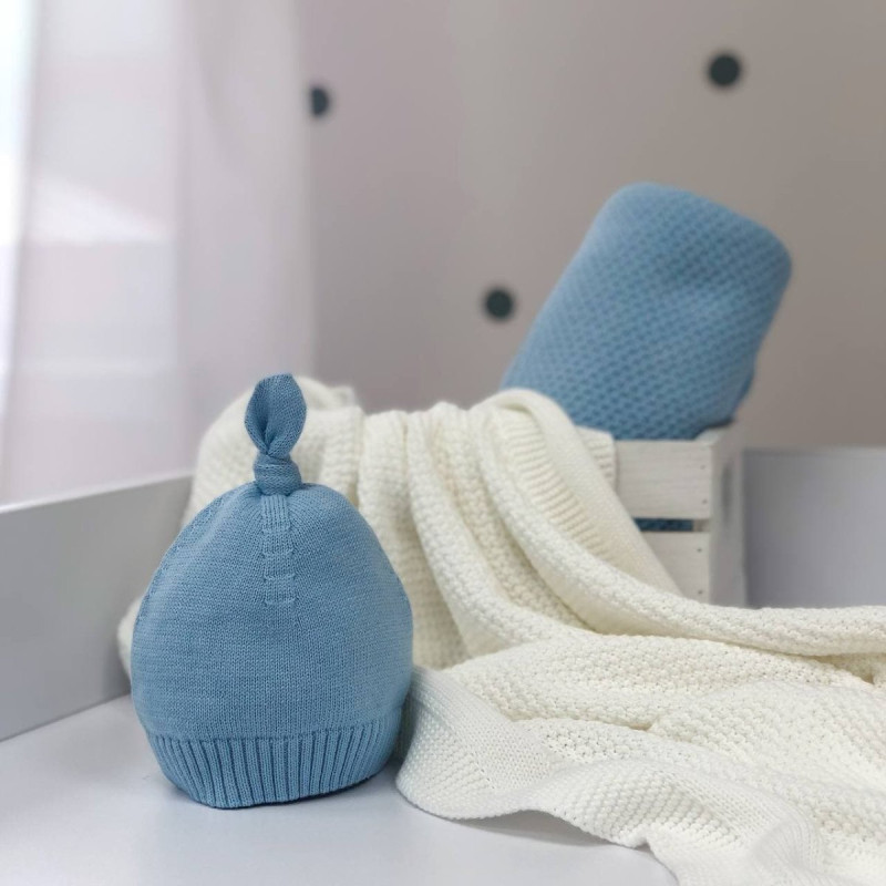 Шапка Msonya в'язана з помпоном 39 блакитний