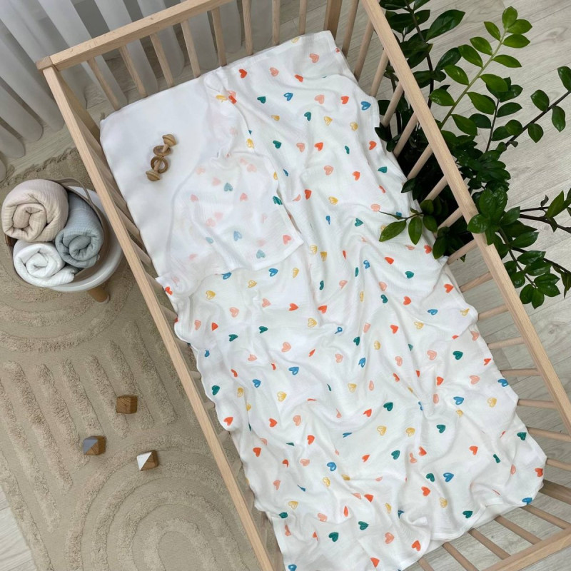 Пелюшка Msonya муслін Сердечка акварельні оранж/зелений 95х135