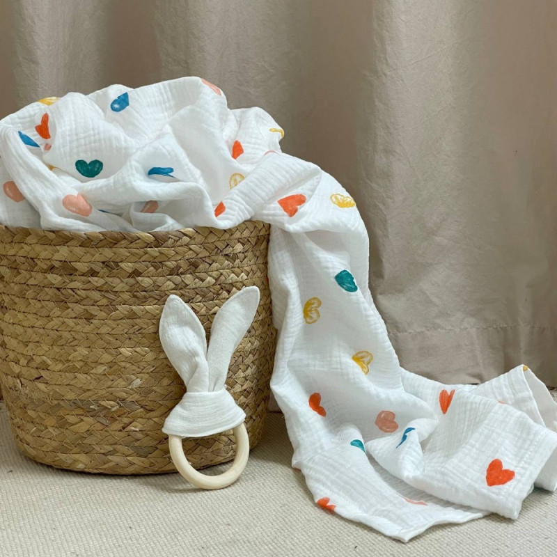 Пелюшка Msonya муслін Сердечка акварельні оранж/зелений 95х135