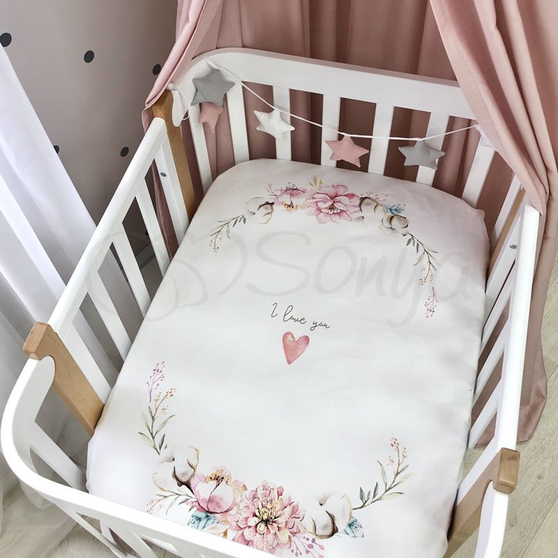 Постільна білизна Msonya Простирадло дитяче з друком 120х60 см Heart and flowers