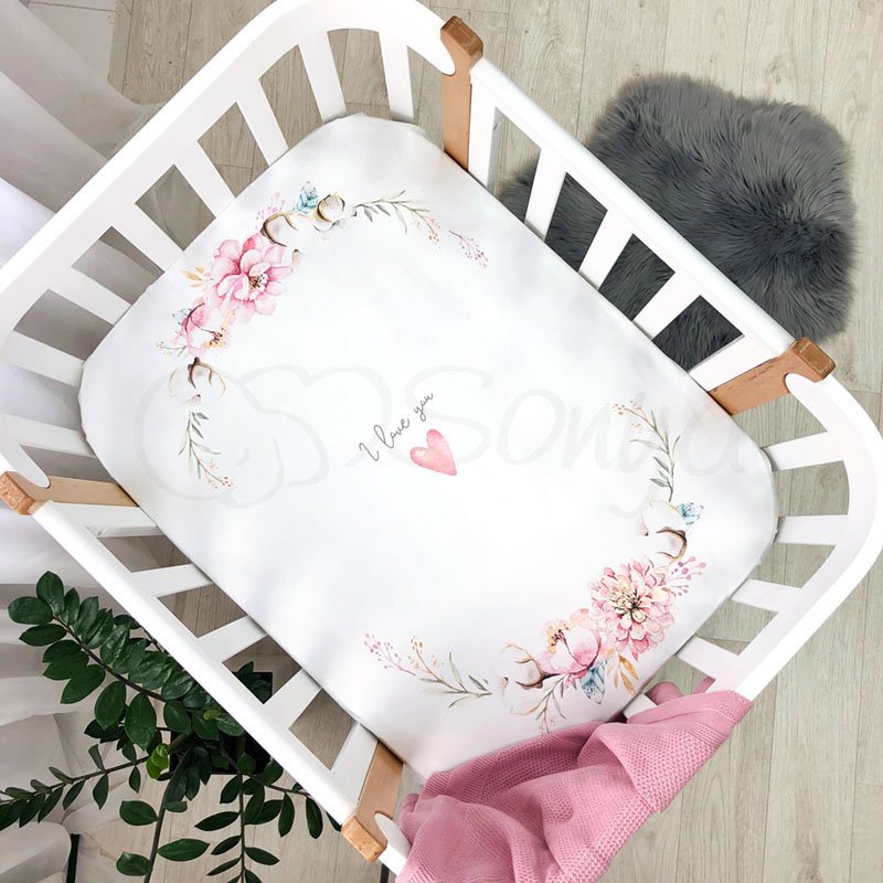 Постільна білизна Msonya Простирадло дитяче з друком 120х60 см Heart and flowers