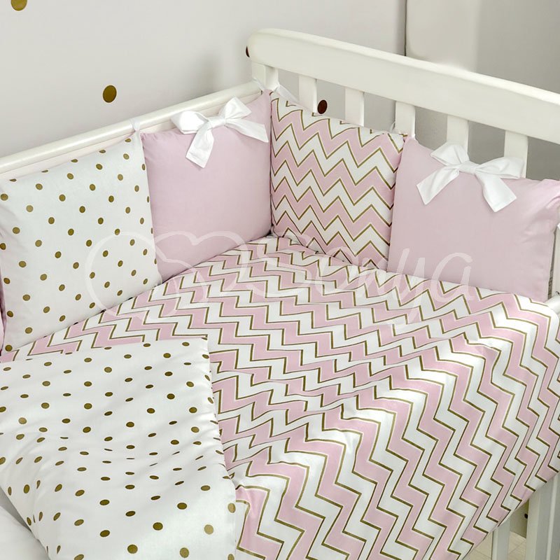 Постільна білизна Msonya комплект Shine, 6 елементів рожевий зигзаг