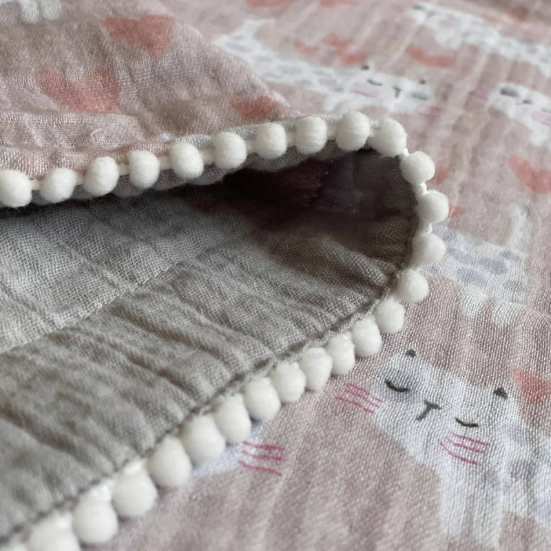 Плед Msonya муслін жатка з напівбубонами Котики/сірий