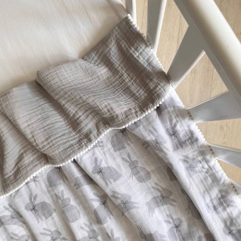 Плед Msonya муслін жатка з напівбубонами Зайчики сірі/сірий