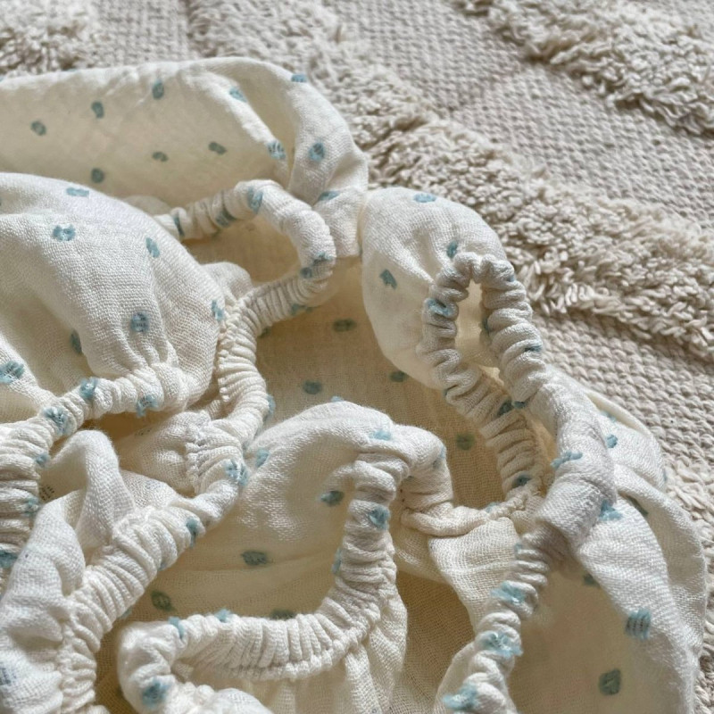 Постільна білизна Msonya Простирадло у візочок муслін Горох м'ятний