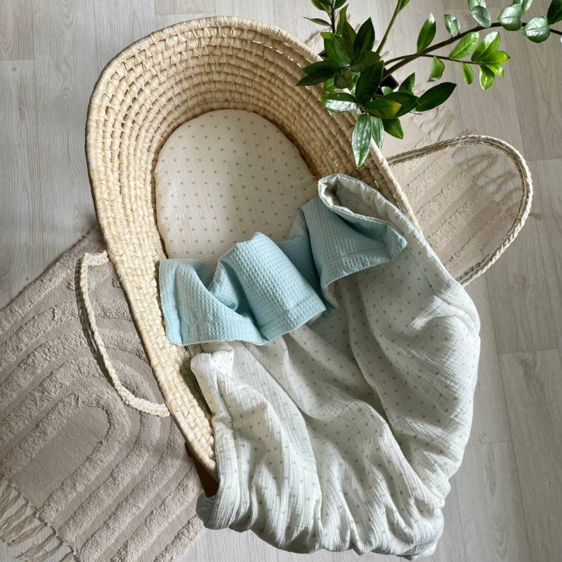 Постільна білизна Msonya Простирадло у візочок муслін Горох м'ятний