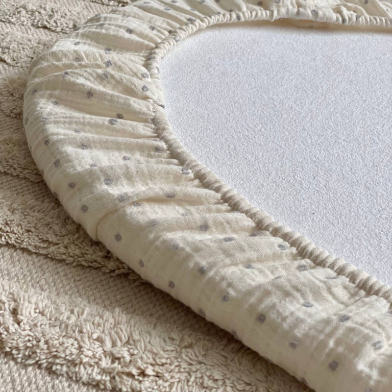 Постільна білизна Msonya Простирадло у візочок муслін Горох сірий